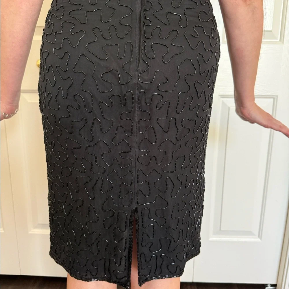 Vintage Laurence Kazar Sequin Black and Silver Silk Cocktail Dress Size S - Picture 6 of 9
